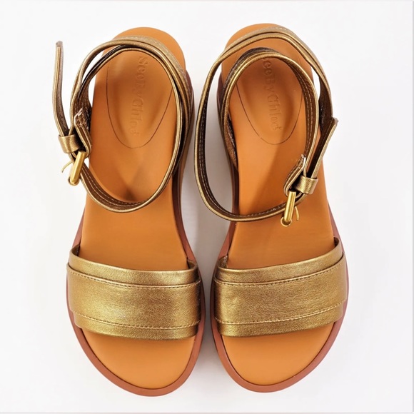 NIB See By Chloe Goat MD Sand Robin Gold Leather Platform Wedge Sandals 6 US - Picture 3 of 16